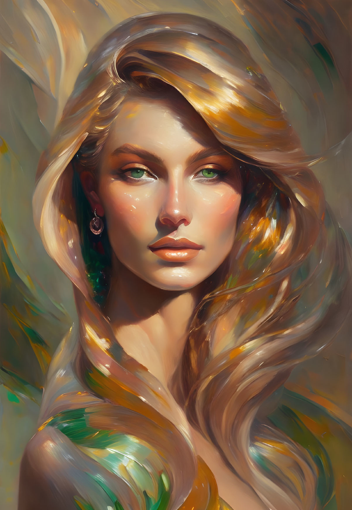 Blonde Woman with Green Eyes in Surreal Digital Painting