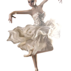 Young ballerina in pink tutu and ballet shoes posing elegantly on dark background