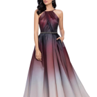 Elegant Purple and White Evening Gown with Sheer Overlay and Bow Detail