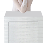 Marble bust of woman with winged hair on detailed pedestal slab