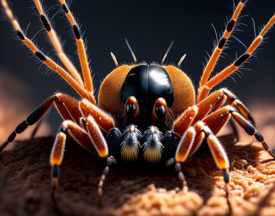 Vivid orange jumping spider with large reflective eyes