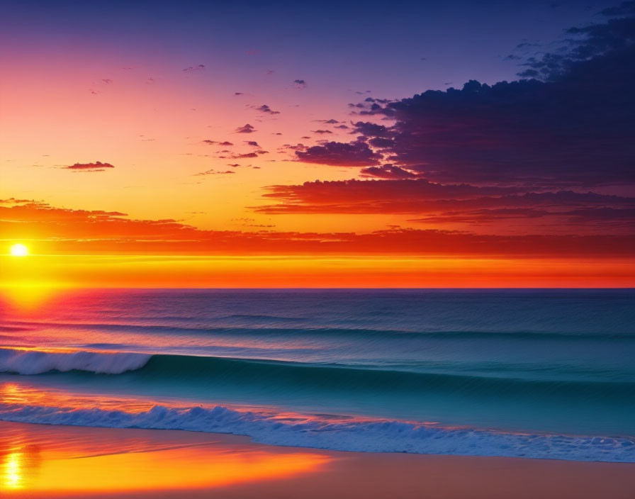 Scenic Beach Sunset with Orange and Blue Skies