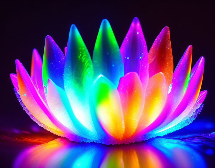 Colorful Glowing Artificial Lotus Flower on Dark Background