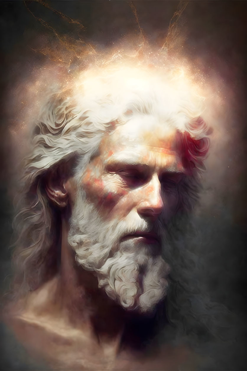 Elderly Man with White Beard and Glowing Aura Artwork