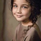 Whimsical portrait of a girl with braided hair and floral headpiece, smiling with rabbit,