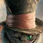 Whimsical Cheshire Cat with ornate top hat and mischievous grin