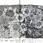 Monochrome floral pattern on wavy surface