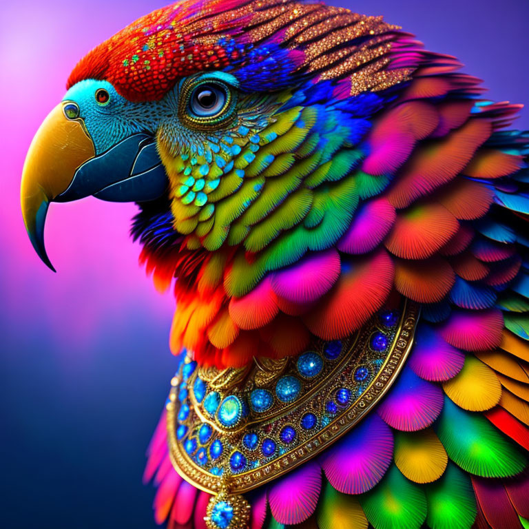 Colorful Digitally Altered Parrot Image with Jewel-like Details