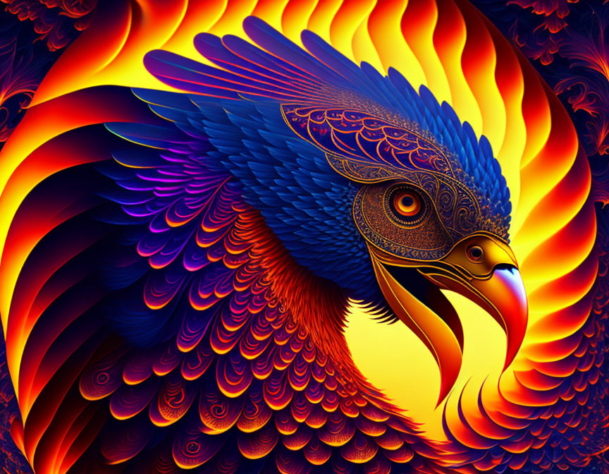 Colorful Bird Artwork Featuring Orange, Blue, and Purple Patterns