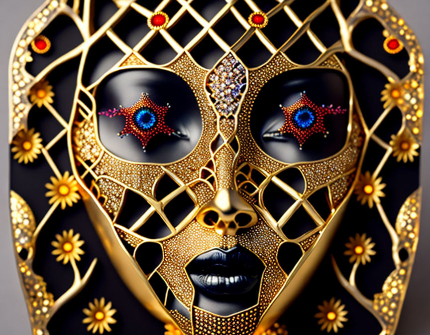 Intricate Gold Filigree Mask with Jeweled Accents