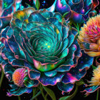 Colorful Flower-Like Fractal Patterns in Blue, Green, and Orange