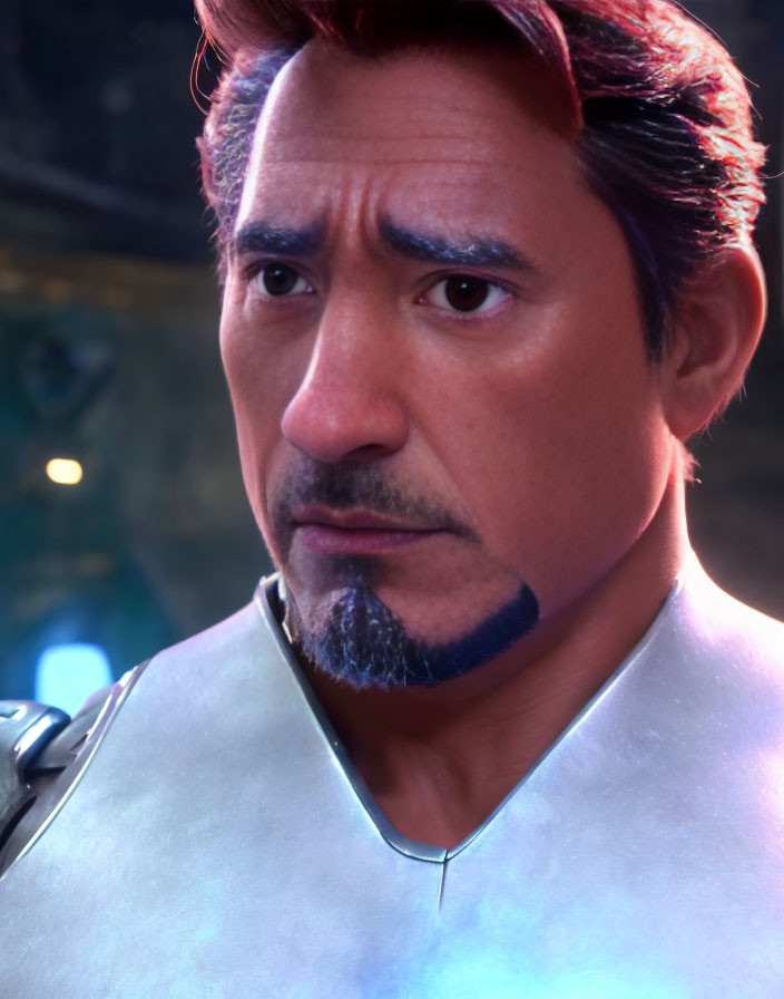 Male character with goatee, brown eyes, greying hair, in silver armor.