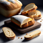 Homemade bread on wooden cutting board in warm light