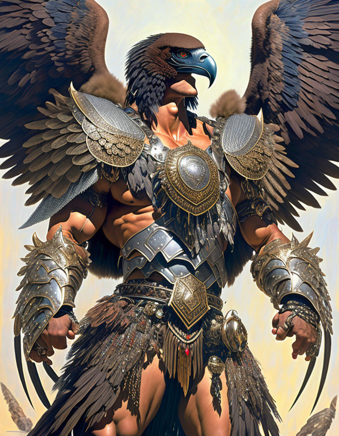 Majestic eagle warrior in ornate armor with spread wings