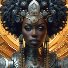 Intricate golden headpiece and armor on regal woman portrait