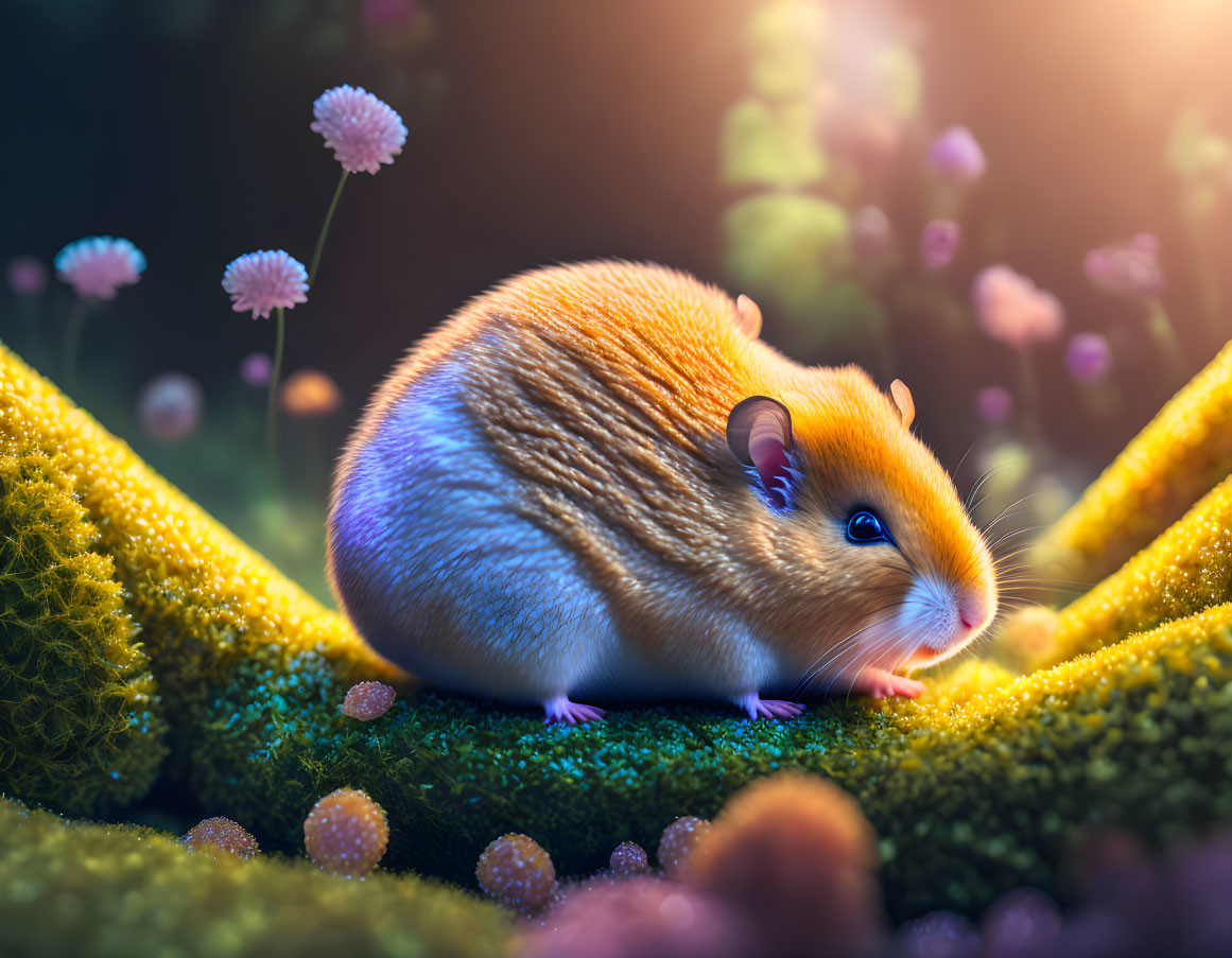 Plump, Colorful Rodent in Enchanted Forest Scene