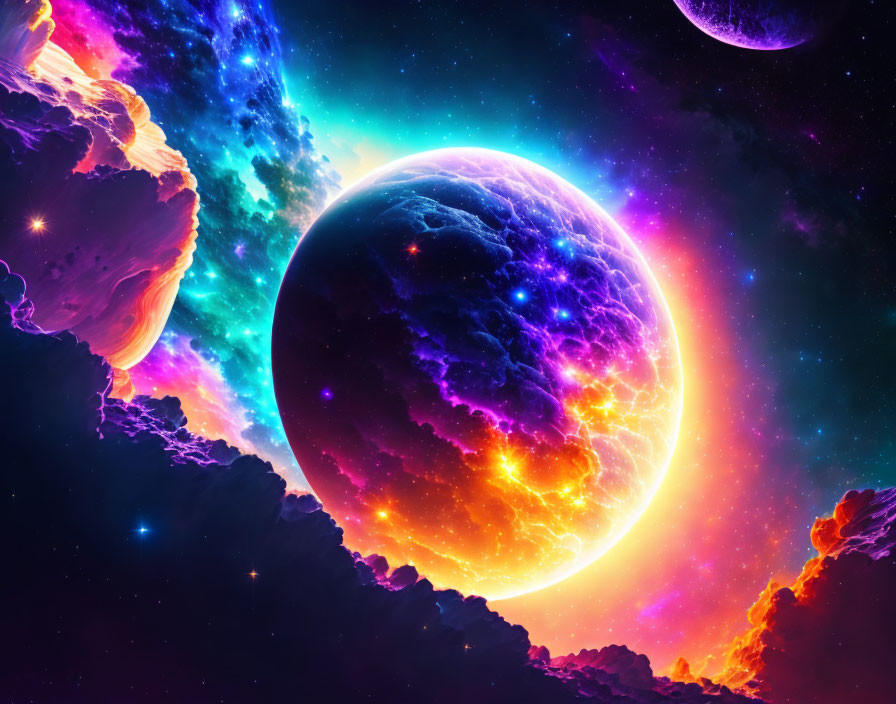 Colorful Glowing Planet in Cosmic Space Scene