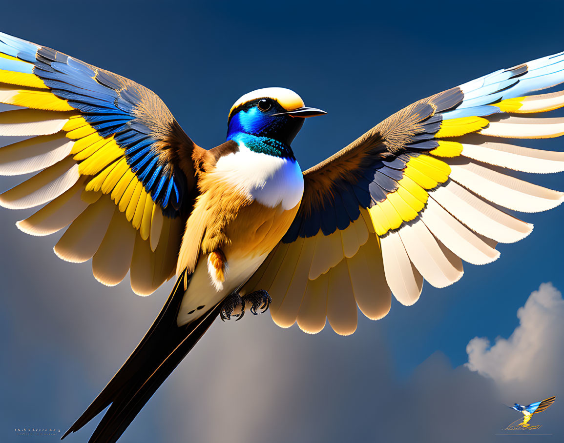 Colorful European Bee-Eater in Flight Against Blue Sky