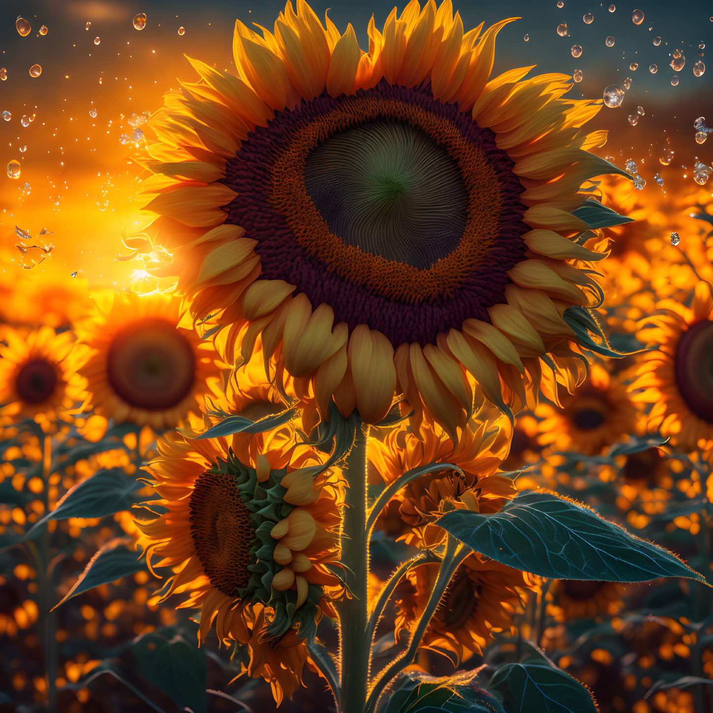 Sunflower Field at Sunset with Vibrant Sunflower