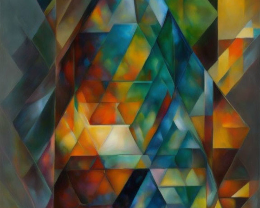 Colorful Abstract Painting with Interlocking Geometric Shapes