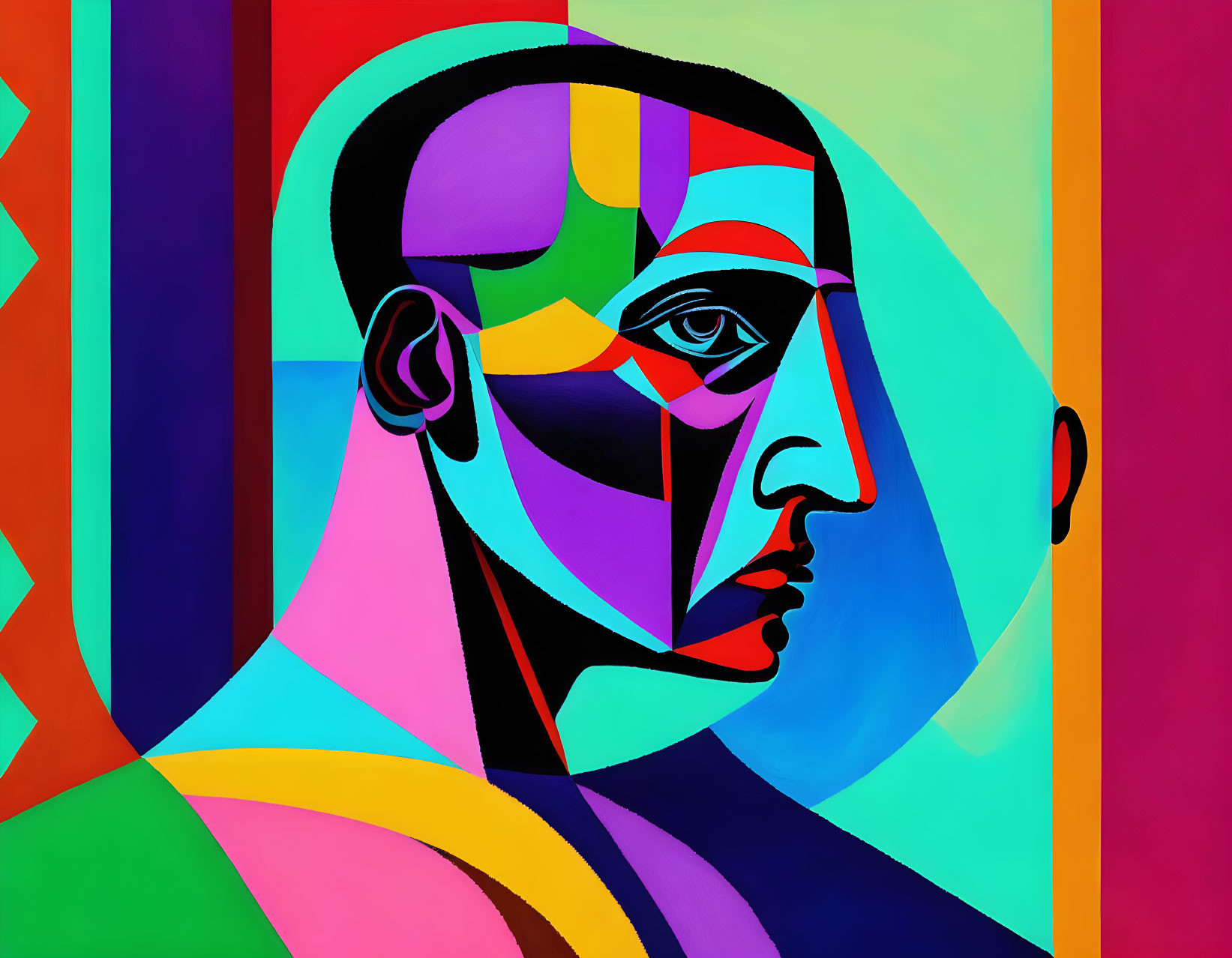 Colorful Cubist-Style Portrait with Geometric Shapes