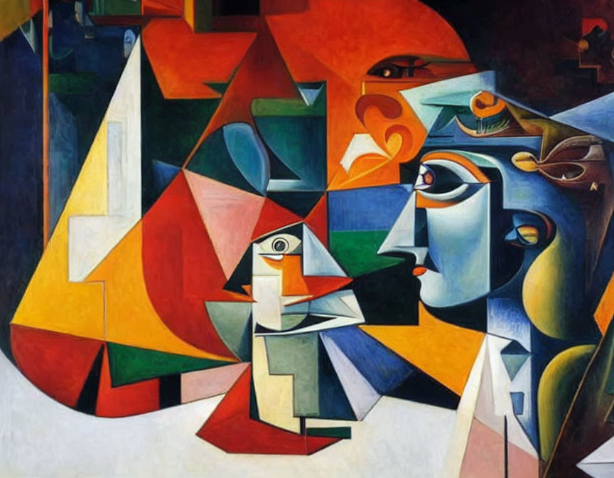 Abstract Cubist Painting of Colorful Fragmented Faces and Shapes