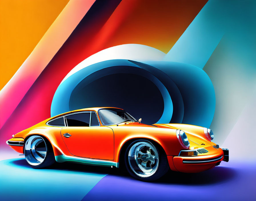 Colorful Abstract Background with Orange Porsche Car