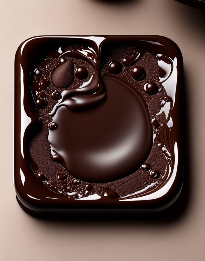 Shiny melted chocolate with bubbles on creamy surface