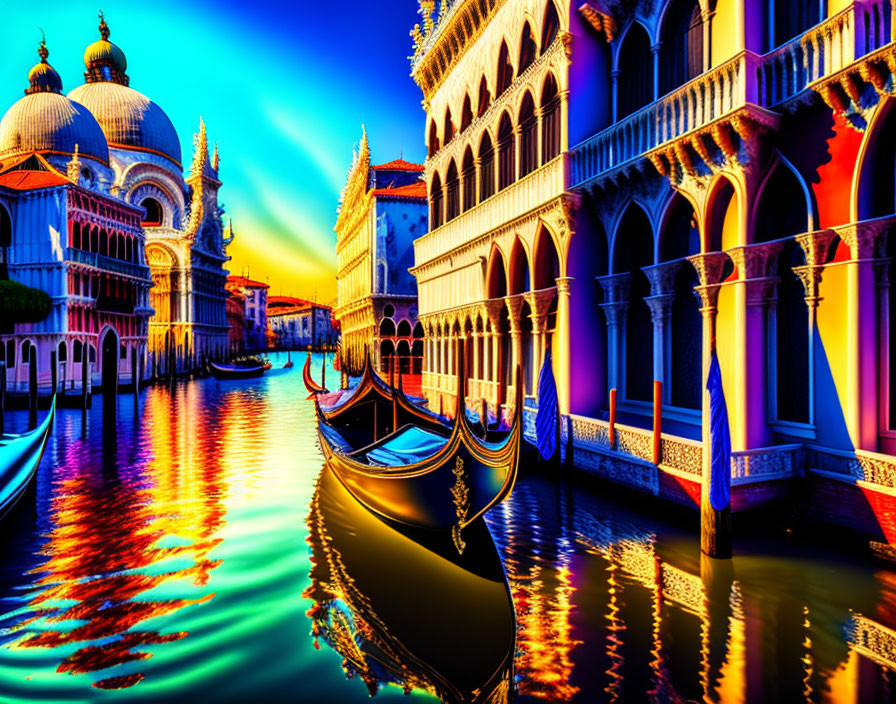 Colorful Venice Artwork: Grand Canal, Gondolas, Architecture