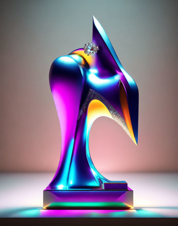 Iridescent Sculpture with Dynamic Curves and Sparkling Orb