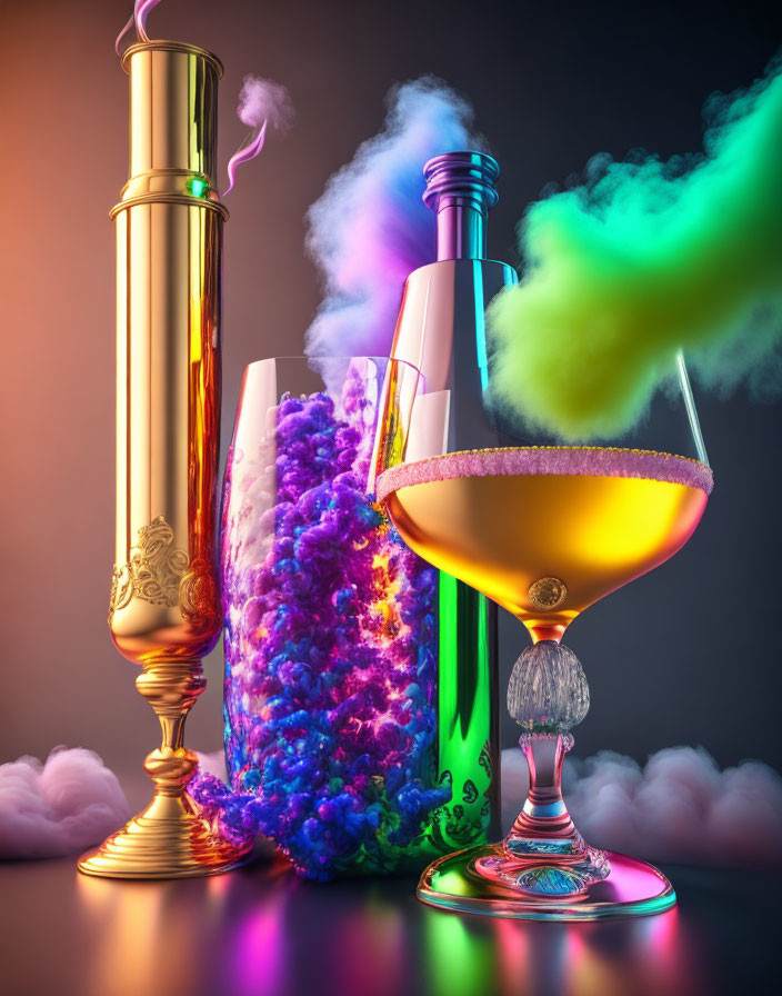 Colorful Smoke Flasks on Moody Backlit Background