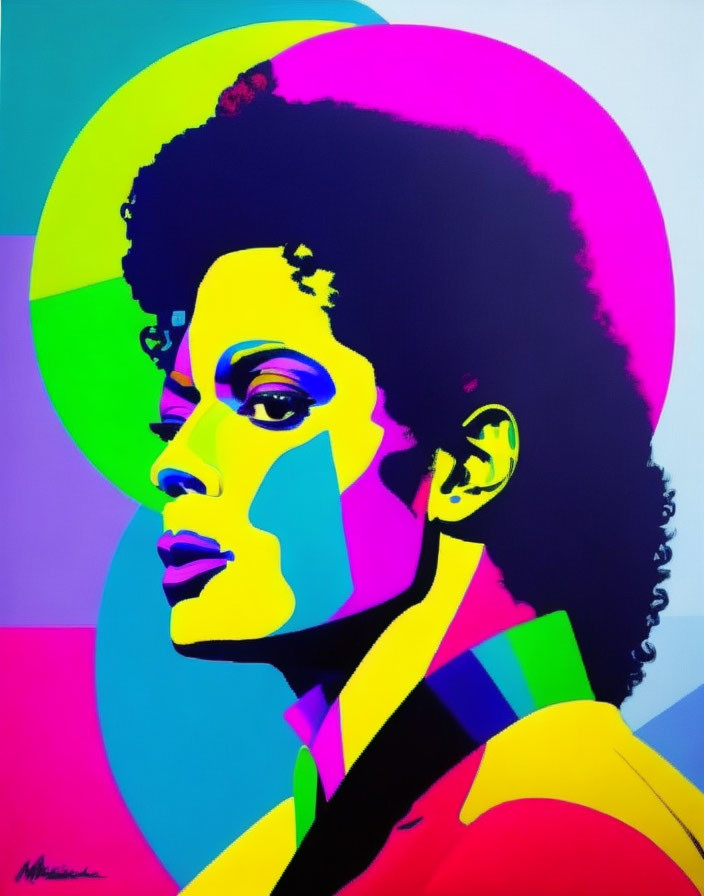 Colorful Pop Art Style Afro Silhouette Portrait with Bold Shapes