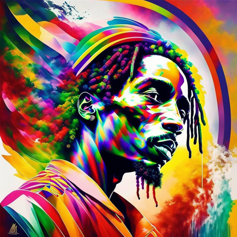 Colorful Portrait of Person with Dreadlocks in Psychedelic Setting