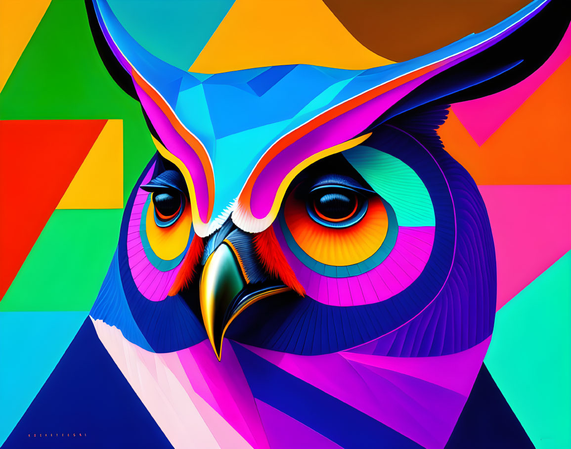 Colorful Owl Artwork on Geometric Background