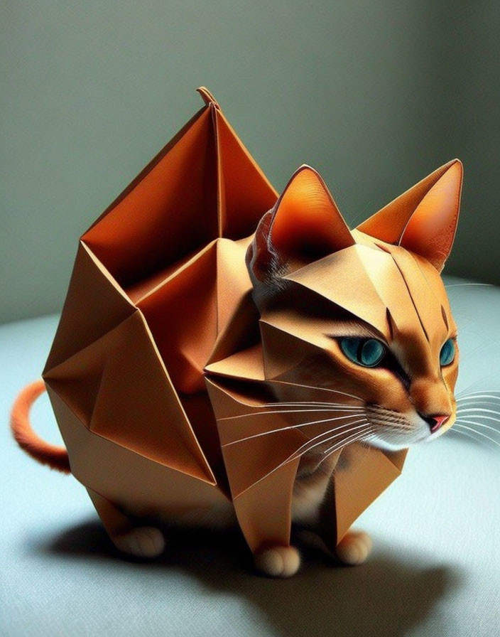 Blue-eyed cat in elaborate origami costume