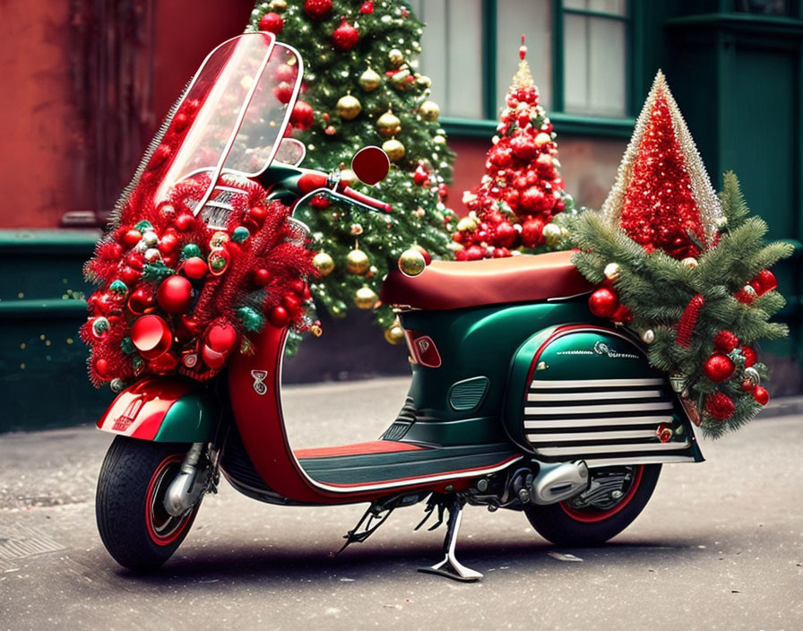 Festively Decorated Christmas Scooter on Seasonal Street