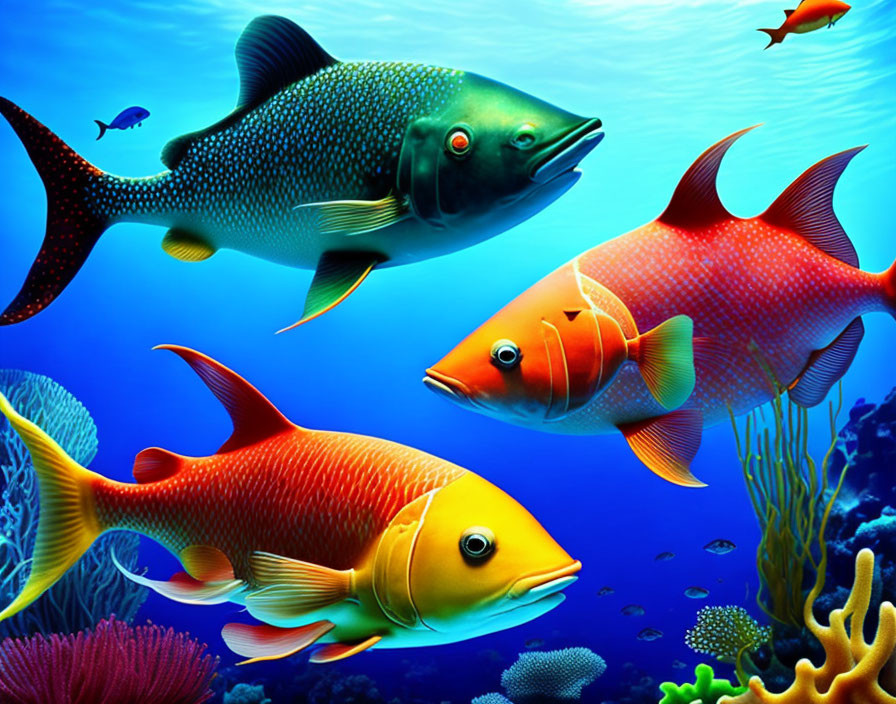 Vibrant Underwater Scene with Colorful Fish and Coral Reef