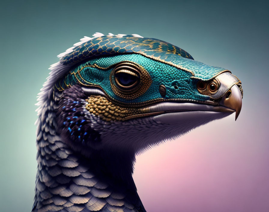 Eagle's Head with Peacock Feathers: Detailed and Colorful Conceptual Image