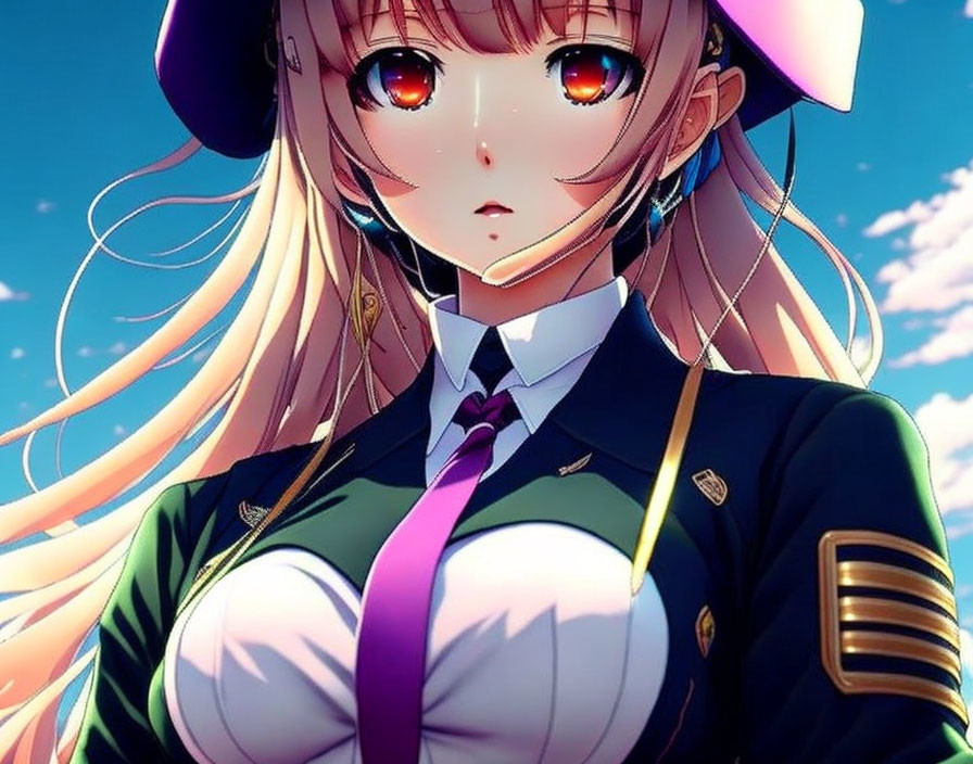 Blonde Anime Character in Military Uniform with Golden Eyes