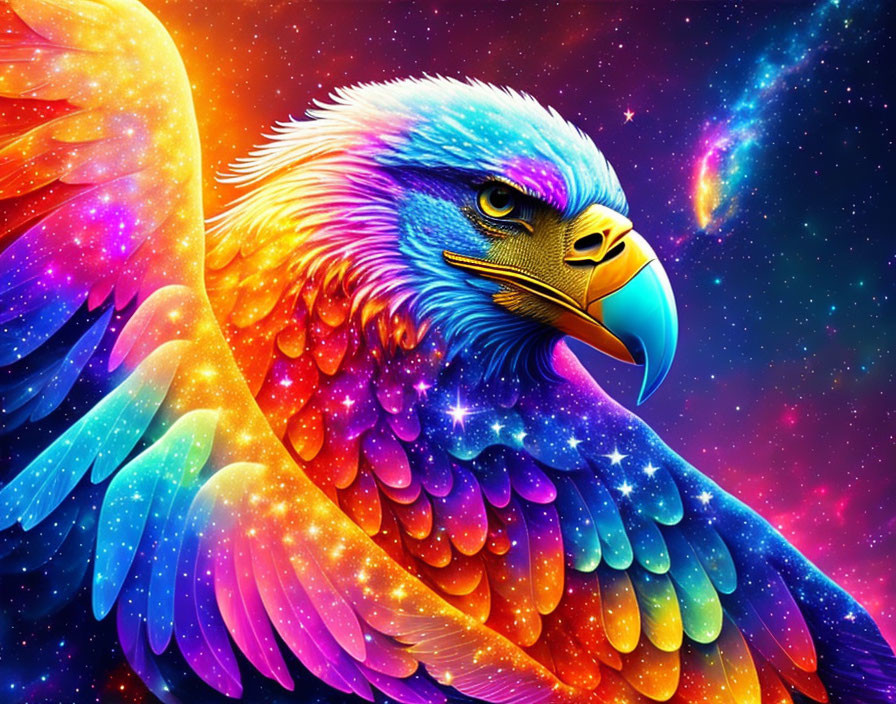 Colorful Eagle Artwork Against Starry Sky Background