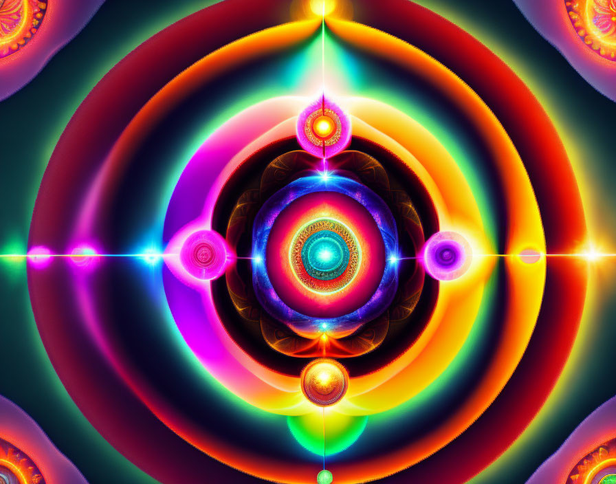 Colorful Symmetrical Fractal Art with Rings and Orbs