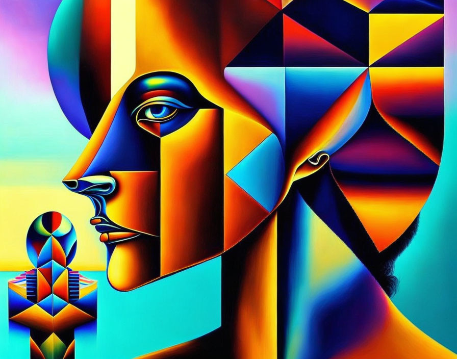 Colorful Abstract Portrait with Geometric Shapes and Vibrant Gradients