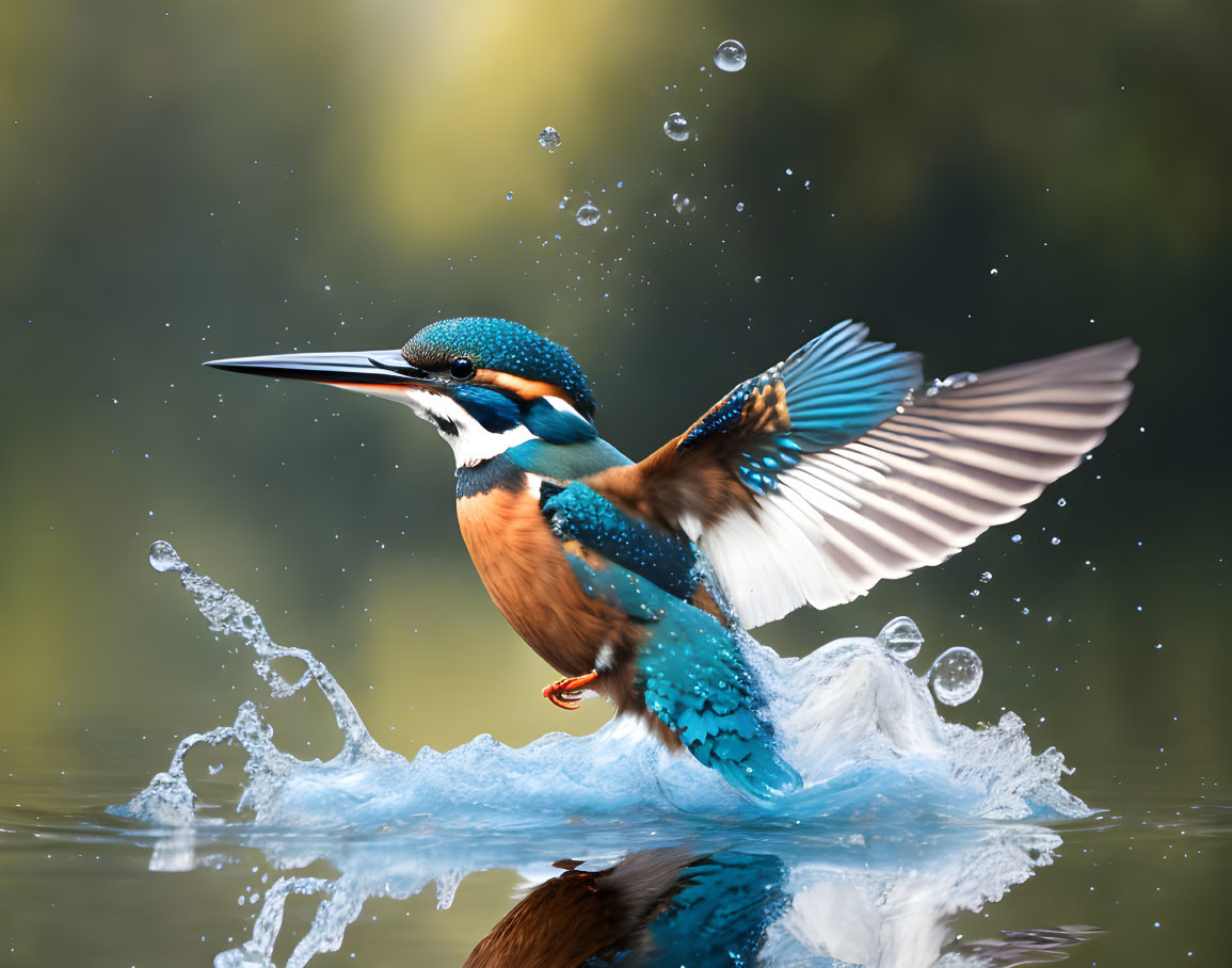 Vibrant Kingfisher Hovering Above Water with Outstretched Wings