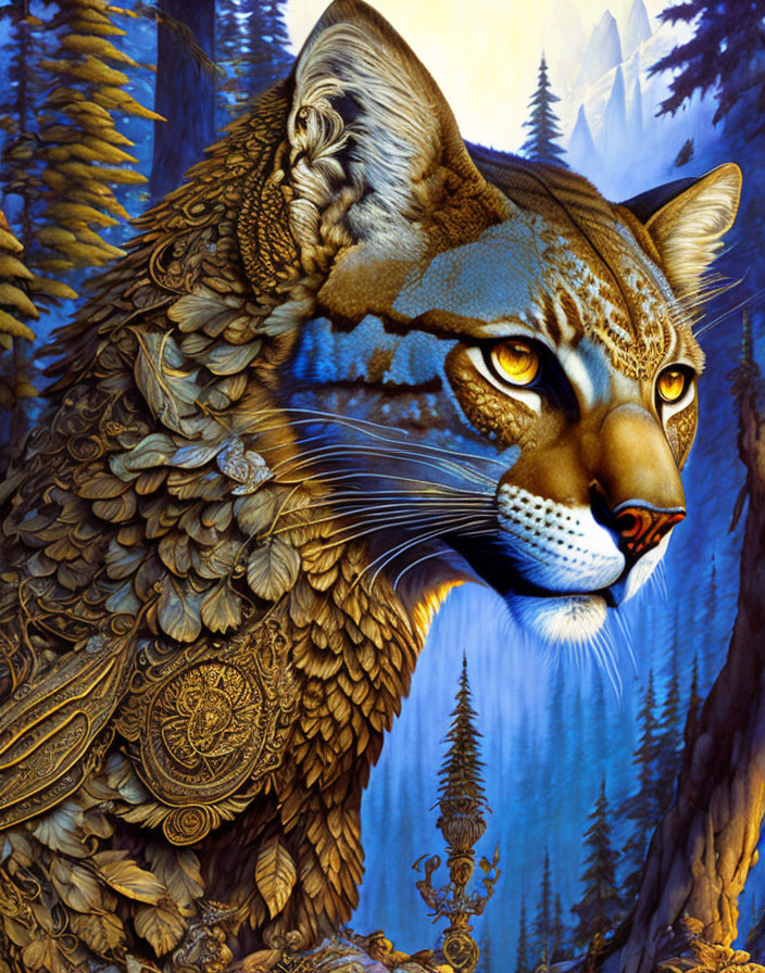 Intricate Lynx Artwork with Nature Integration