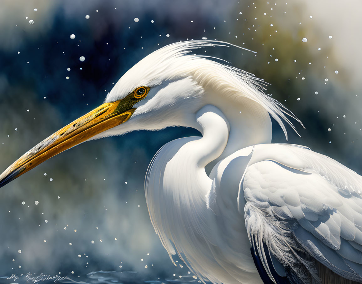 Detailed Great Egret Digital Illustration with White Feathers