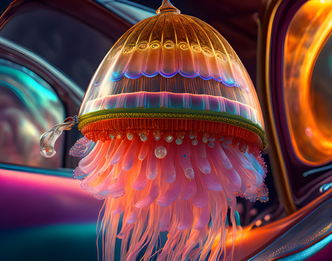 Colorful Jellyfish Artwork on Futuristic Background