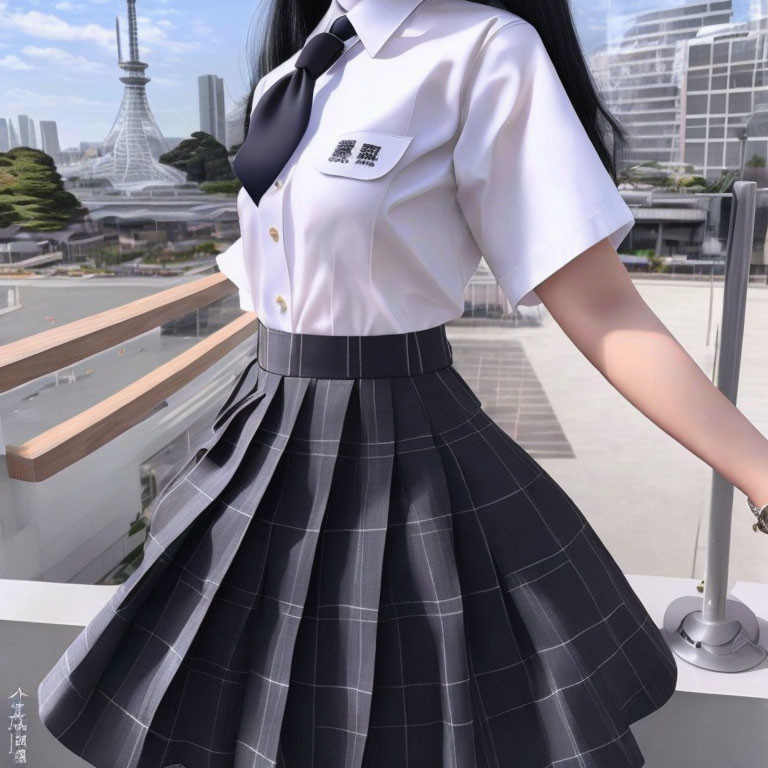 Character in Japanese School Uniform with City Skyline Background