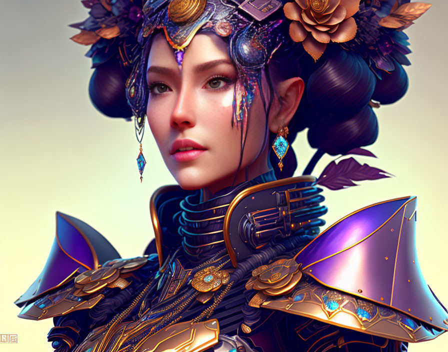 Fantasy digital art portrait of a woman in elaborate armor