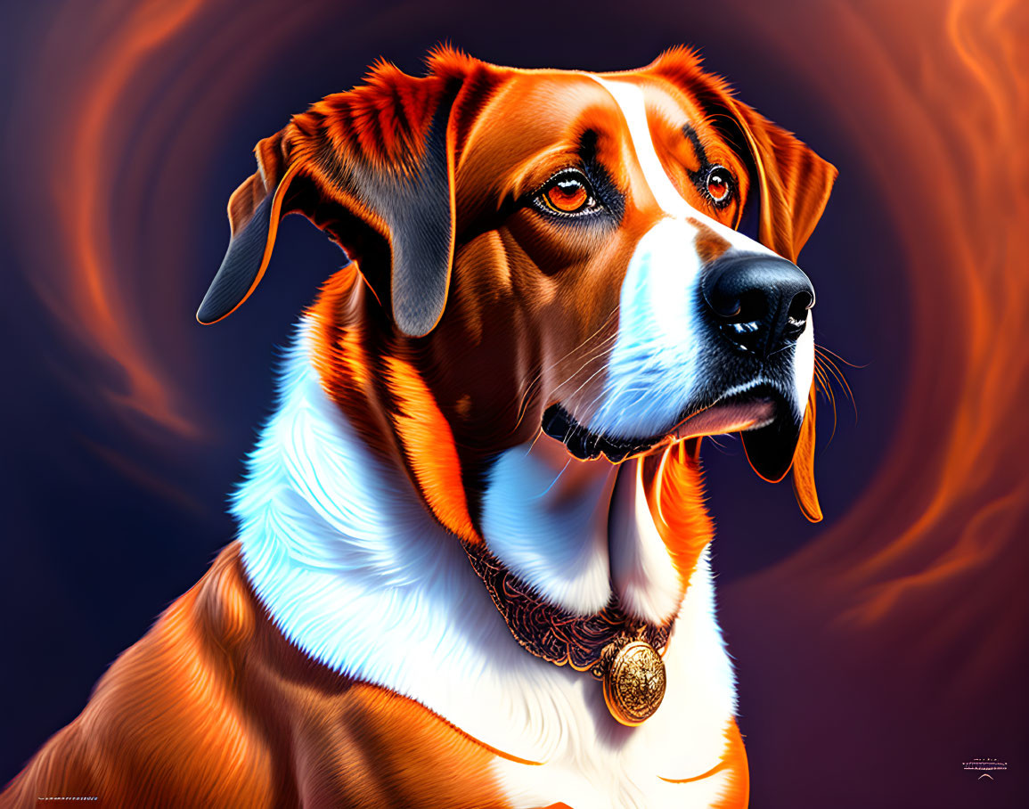 Brown and White Dog Artwork with Vibrant Colors