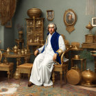 Traditional Middle Eastern Attire Man Posing with Antique Decor in Ornate Room